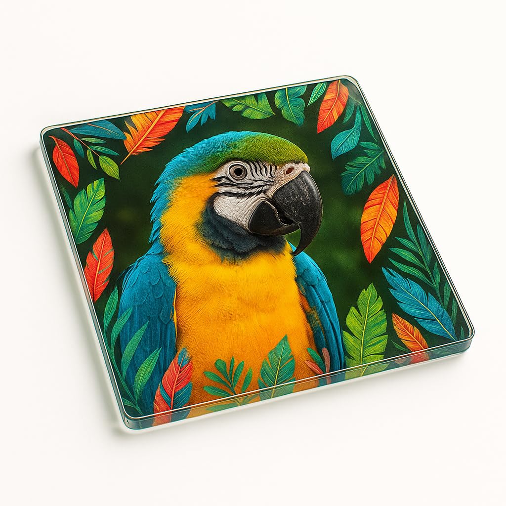 The Plum Penguin Parrot Acrylic Coaster Gift With Custom Photo - Tropical Feathers Keepsake For Nature Lovers - Celebrate Cherished Memories
