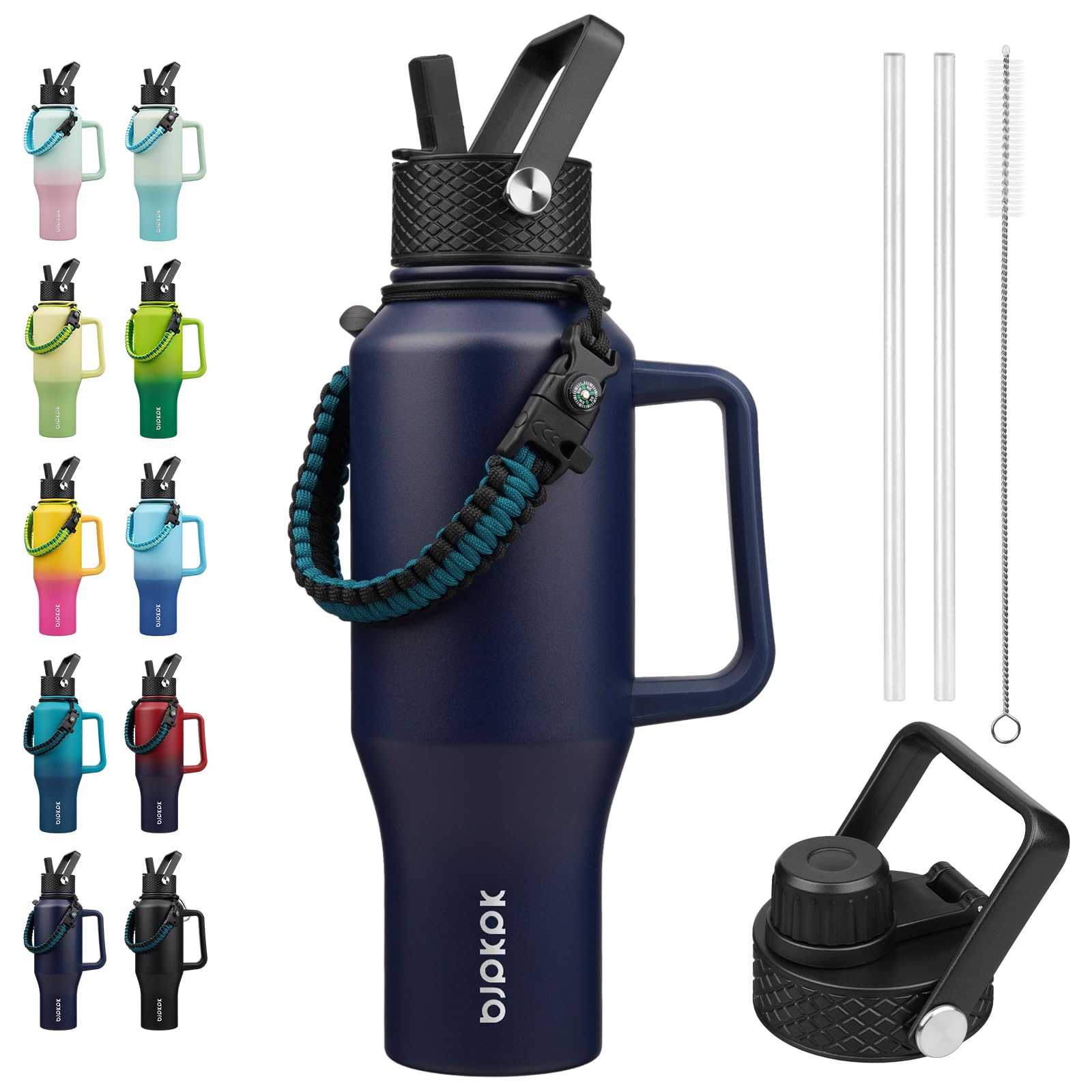 BJPKPK 35oz Insulated Water Bottle with Handle &amp; Straw Lid, Stainless Steel