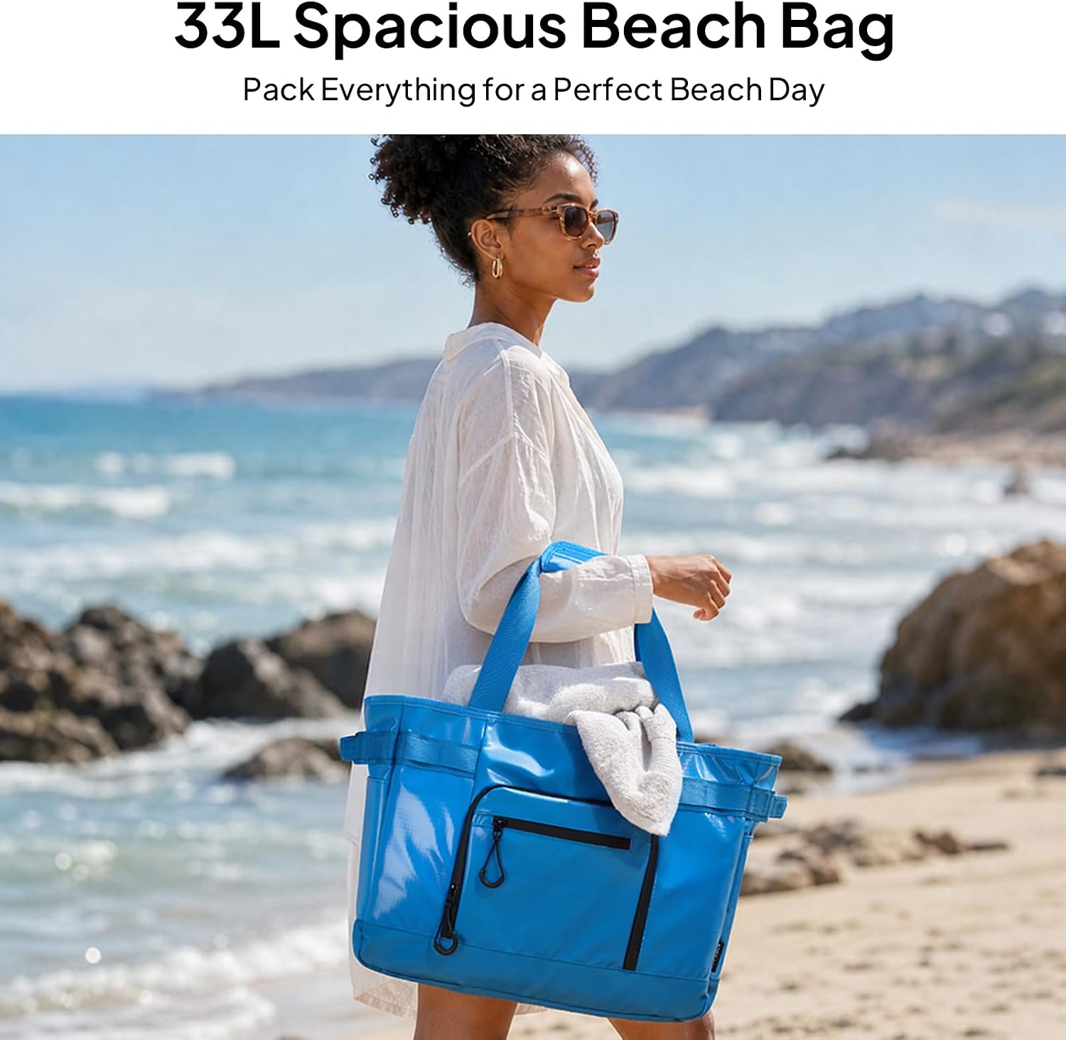  Beach Bag Waterproof Beach Tote Travel with Wet Pocket & 11 Organized Compartments Large Pool Bag with MOLLE Webbing thumbnail
