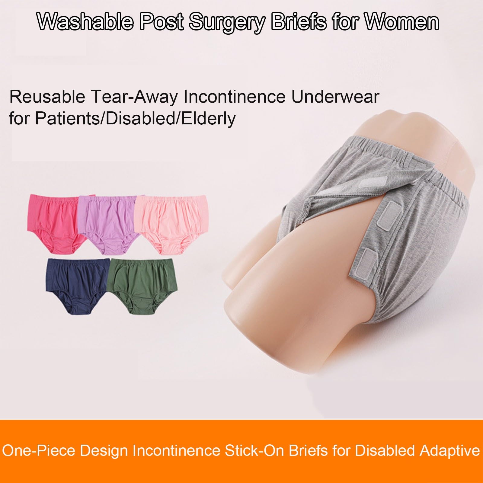 Lot de 3 Sous-Vêtements Post-Opératoires Culotte de Soin Patient pour Femmes Lavables Après Chirurgie(Blue+Green+Gray,XX-Large)