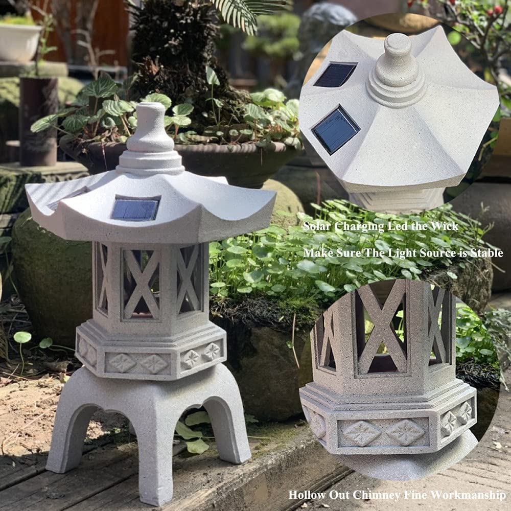 Pagoda Stupa latarnia ogrodowa na zewnątrz, kamienna statuetka, solarna wodoodporna rzeźba ogrodowa, japoński styl, latarnia, pagoda, zasilana energią słoneczną, LED, dekoracja ogrodowa na zewnątrz
