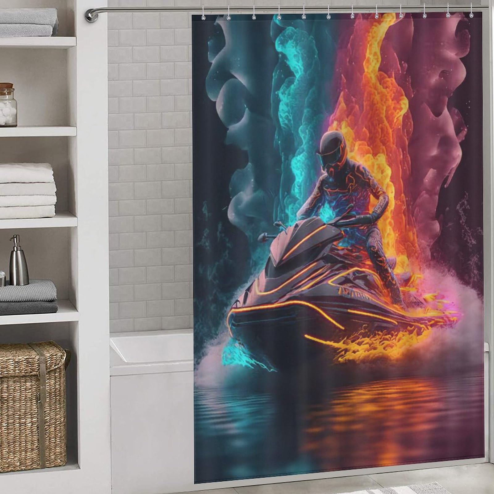 Rideau de douche motif bateau pour décoration de salle de bain marine