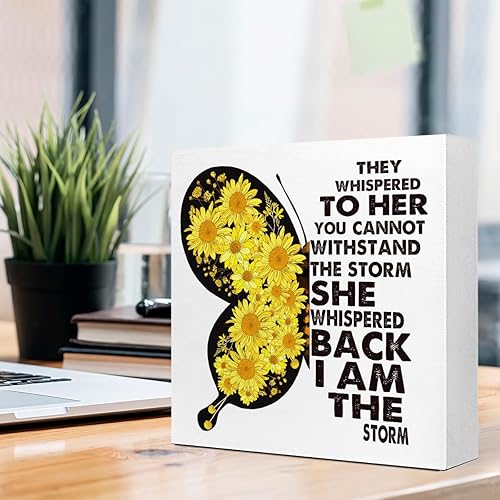 Miniatura 4 de Letreros inspiradores de madera con texto en inglés "I Am The Stormxx", caja de madera para el hogar, estantería, oficina, mesa, escritorio,