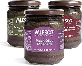 VALESCO Olive Tapenade Variety Pack - Spicy, Herb, and Black Olive Tapenades for Dips, Spreads, and Bruschetta (6.7 fl oz each)