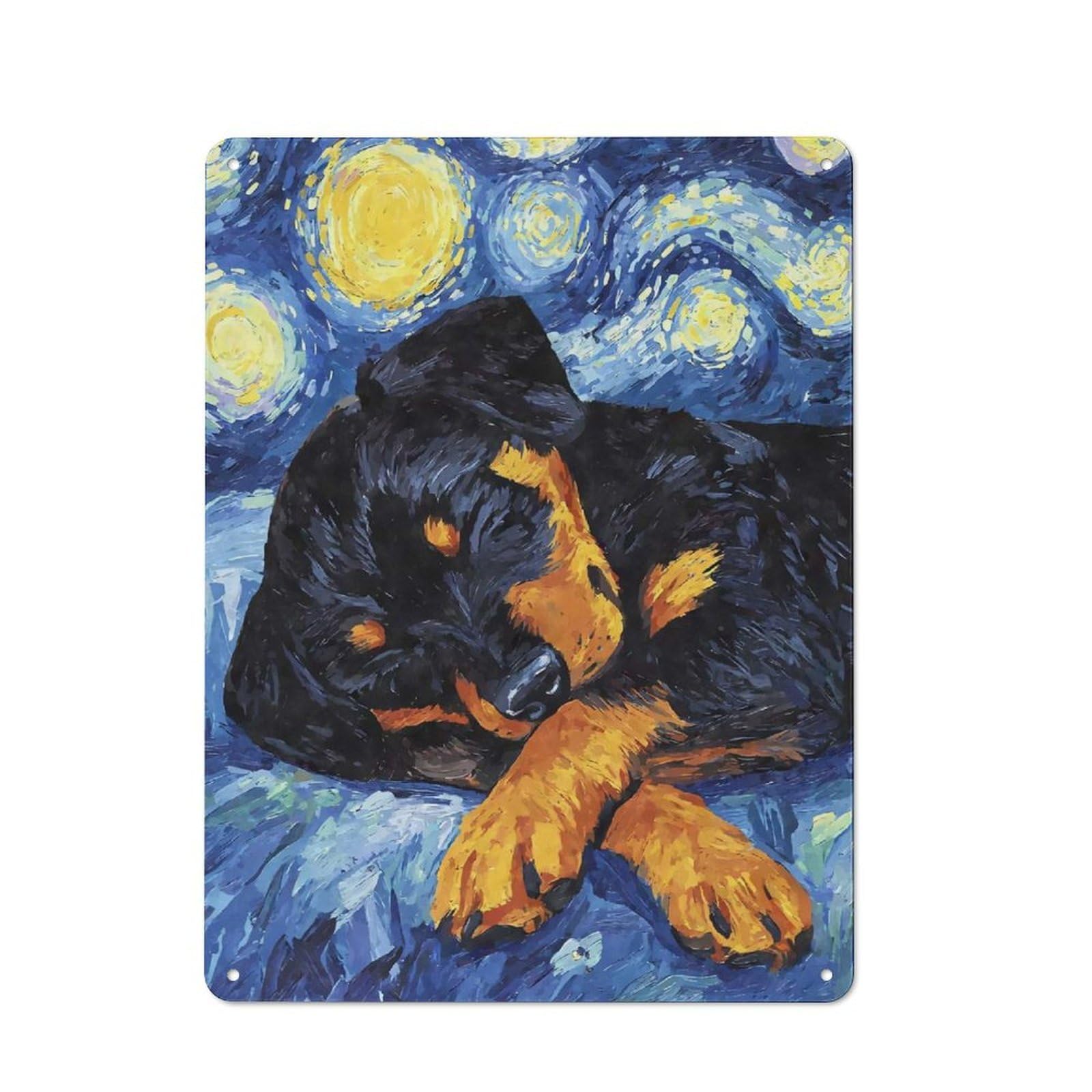 Junmoney Style-17 For Living Room Or Hallway, Rottweiler Puppy Sleeping Starry Night Vintage Metal Plaque 40X30cm, For Vintage Wall Decor Fans, For Metal Sign Collectors