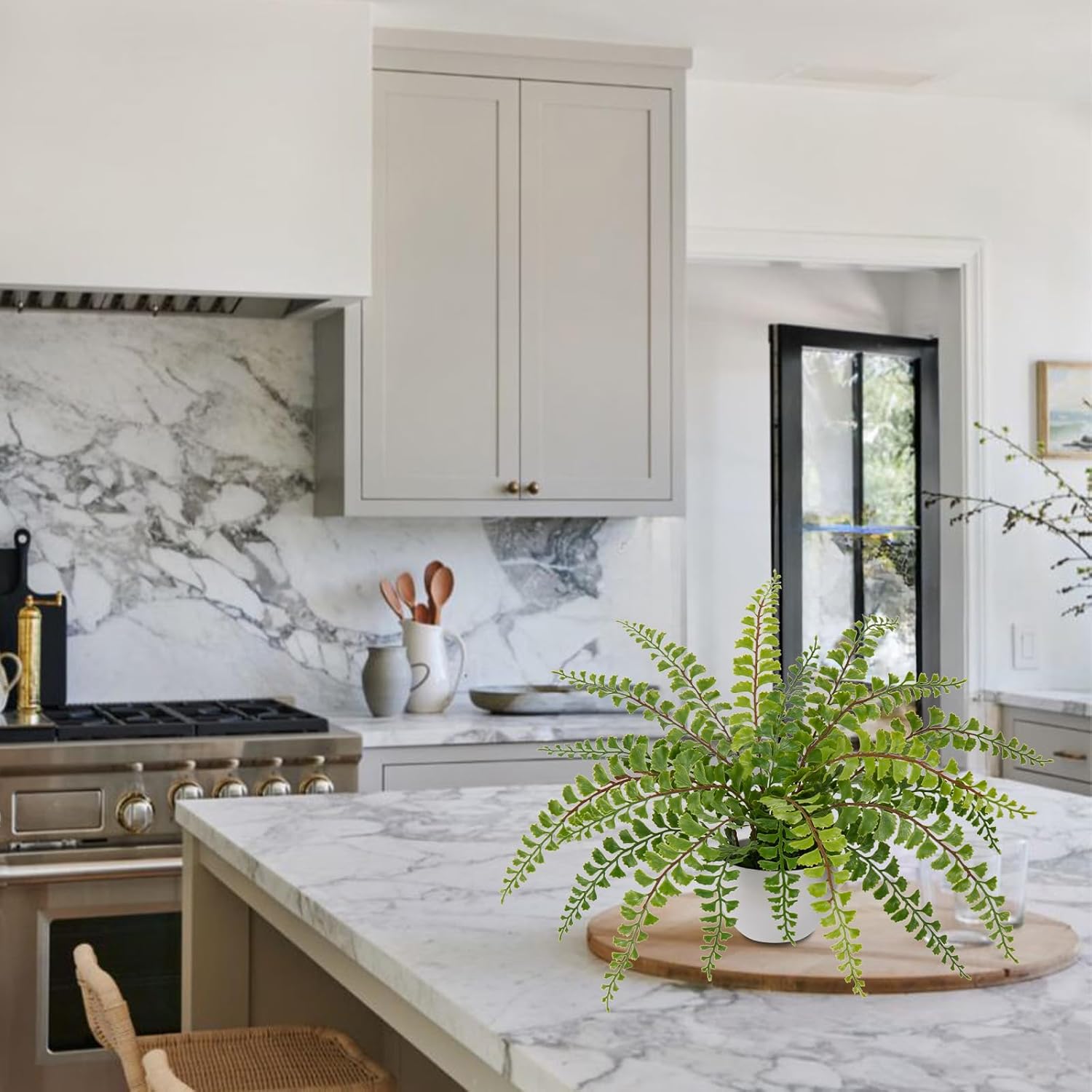 Hollyone Artificial Fern Potted Plant for Outdoors Indoors Lifelike Faux Boston Fern Artificial Plants in White Pot for Garden Patio Home Farmhouse Windowsill Office Decoration - Image 4