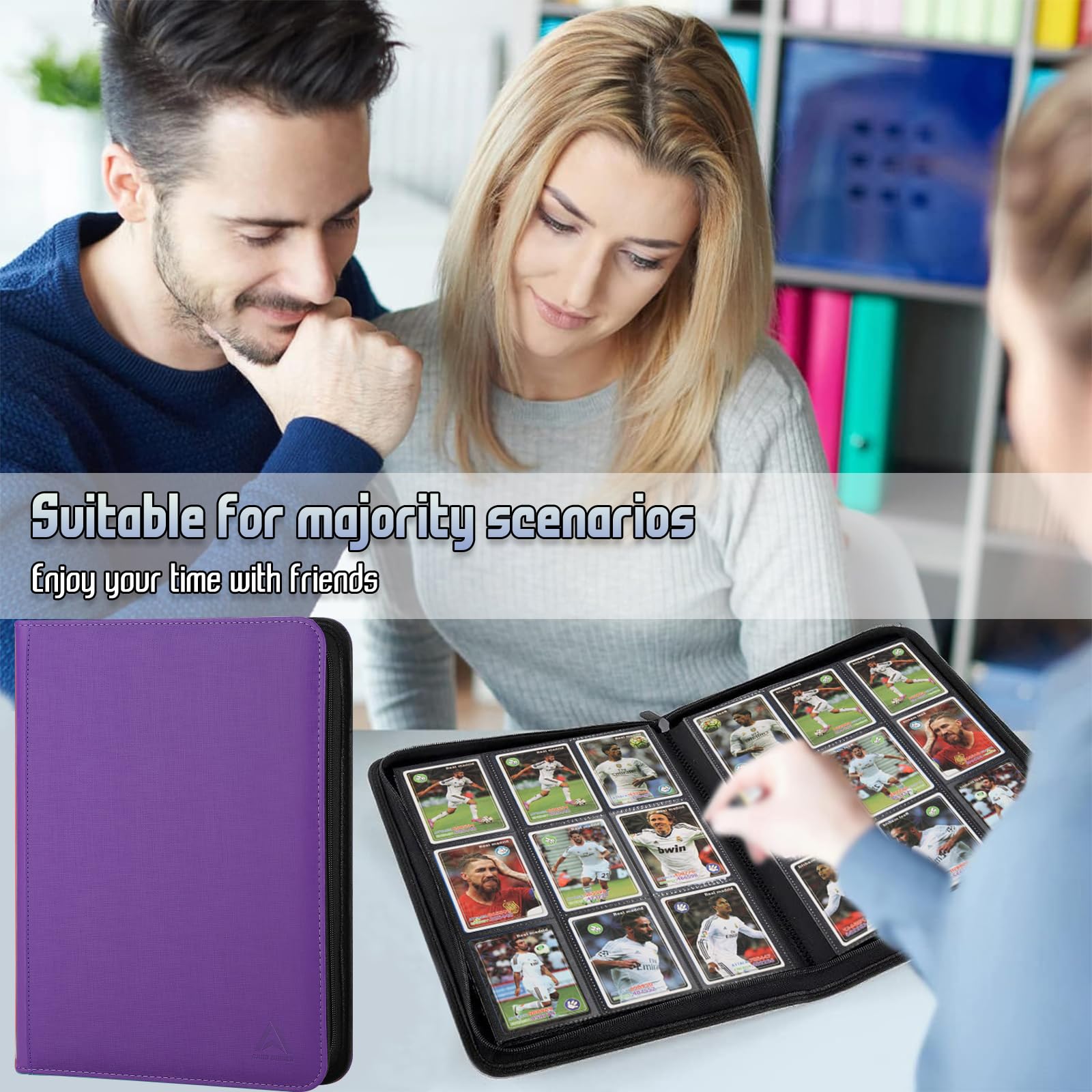 Arkeiliy Carpeta de tarjetas de 9 bolsillos, bolsillos de doble cara con 30 fundas, soporte para tarjetas coleccionables con cremallera de alta calidad, álbum de coleccionista con capacidad para 540