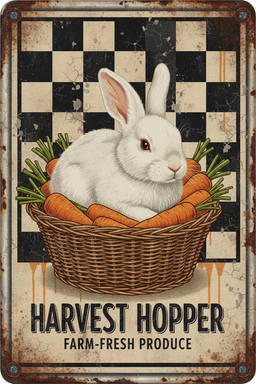 Easter Vintage Tin Sign Retro Metal Wall Art Plaque for Home Farmhouse Kitchen Office Bar Cafe 8x12inch
