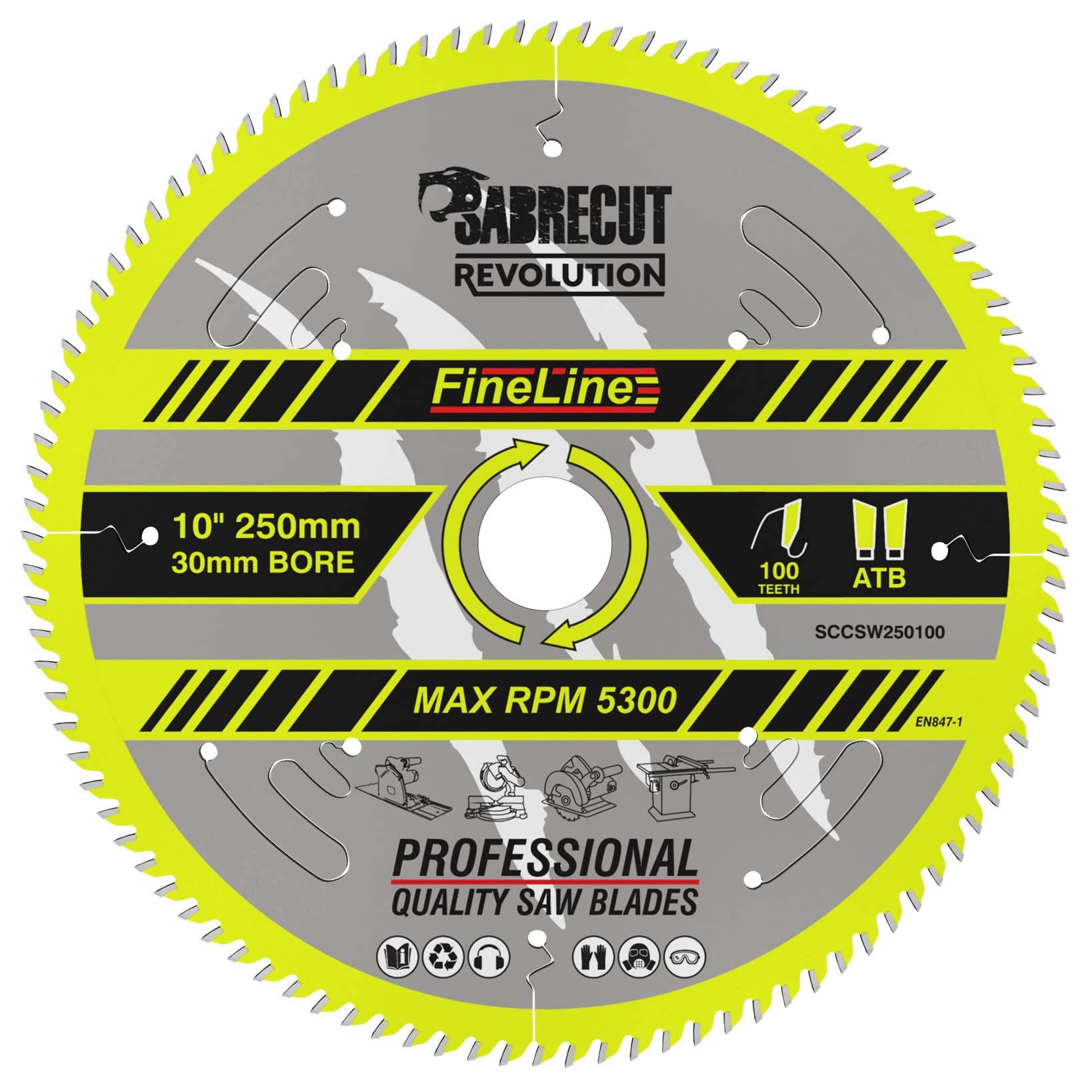 SabreCut 1pc SCCSW250100 250mm 100T 30mm Alésage Bois Lame circulaire TCT | Pointes carbure allemandes pour coupe précise, casse réduite et longue durée de vie
