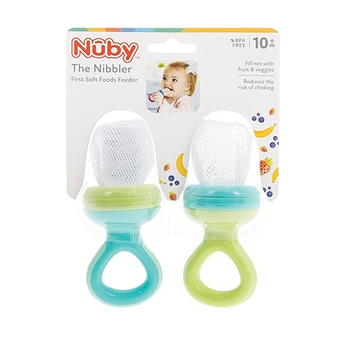 Miniatura 3 de Nuby Nibbler Mesh First - Comedero de alimentos suaves, 2 unidades, aguamarina y verde
