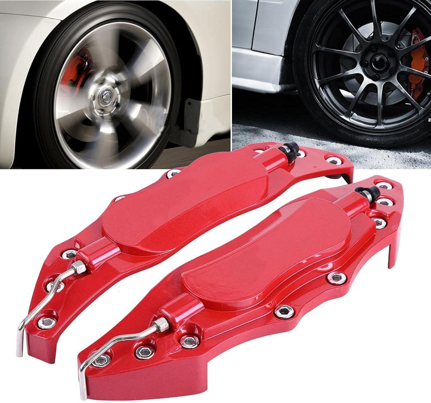 Car Brake Caliper Cover 2pcs Aluminum Protector for Wheel Hub 16in-17in Medium (Red)