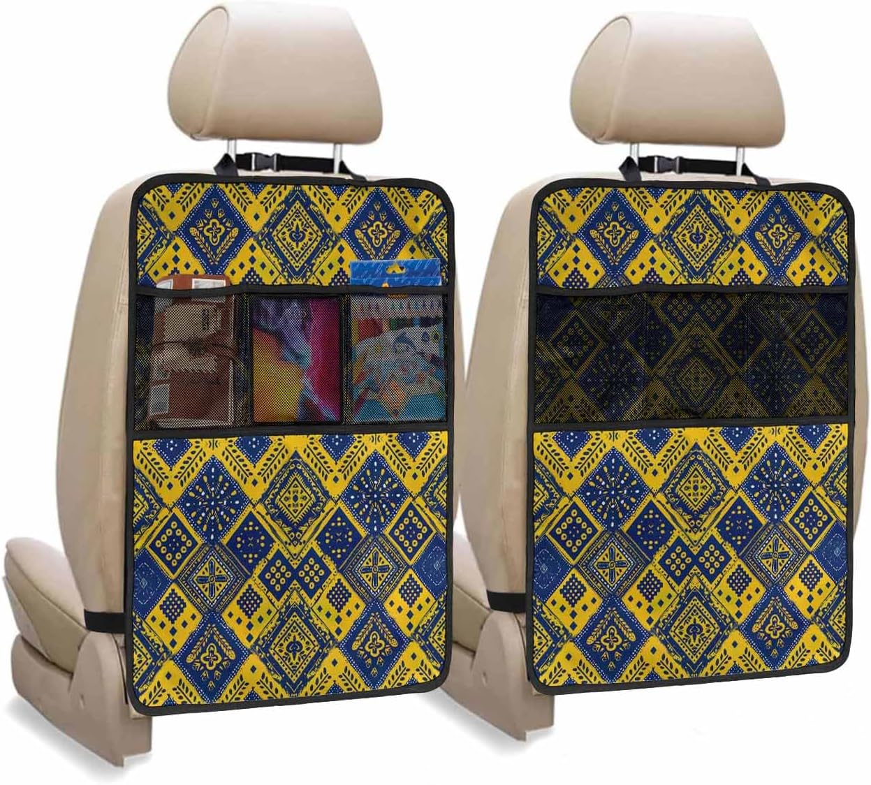 T&H XHome Car Seat Protector, 2 Pack Kick Mats Back Seat Protector Summer Rustic Watercolor Wild Flowers Beige Waterproof Backseat Cover for Kids Universal Fit Automotive Interior Protectors