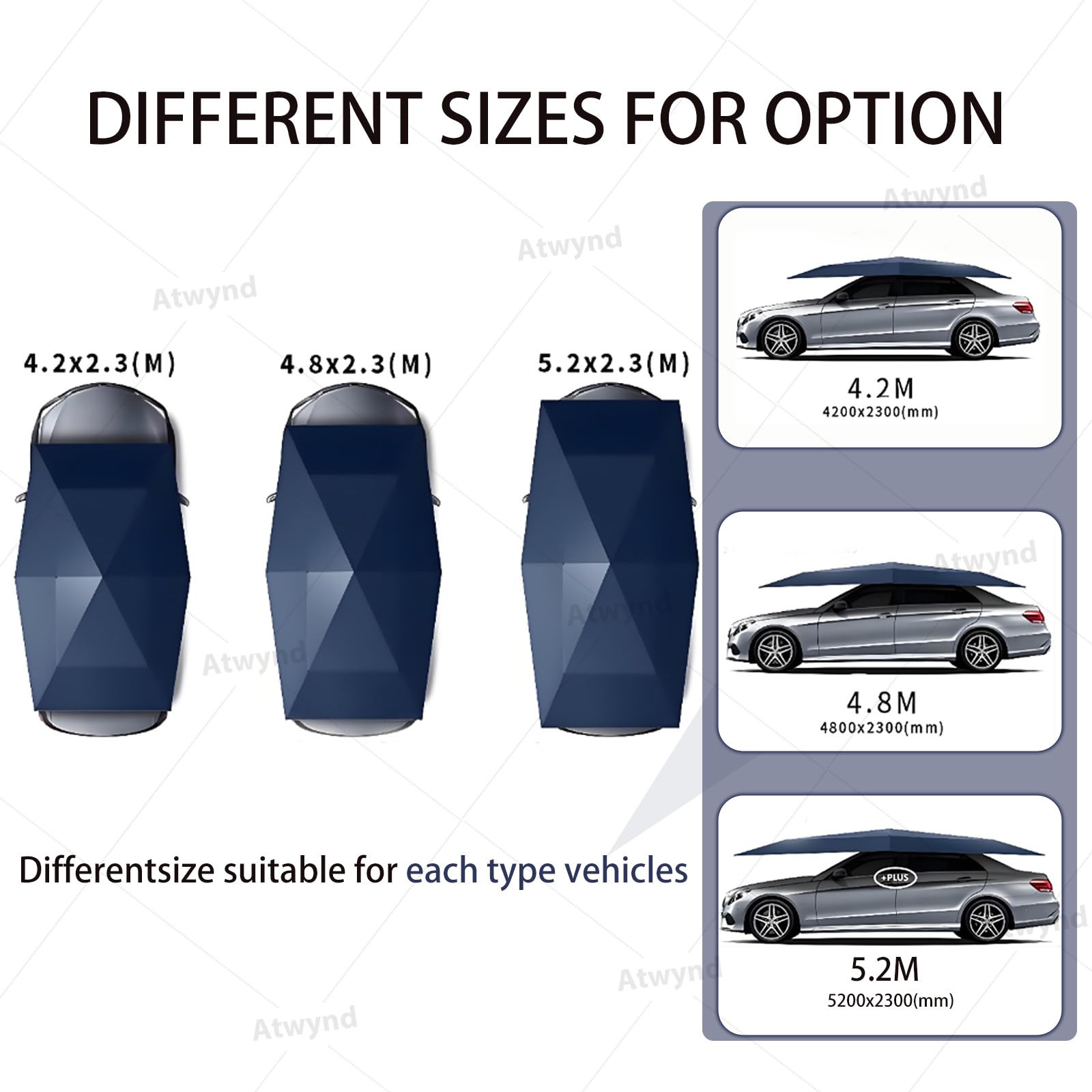 Abri de Voiture Entièrement, Pare-Soleil Pliable à Commande Unique 4.2*2.3m