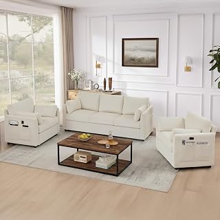 Mofolit Sofa Set for Living Room Corduroy Couch Sets 3 Seater and Single Chair, Sofas for Apartment and Small Spaces (Beige, Sofa Set)
