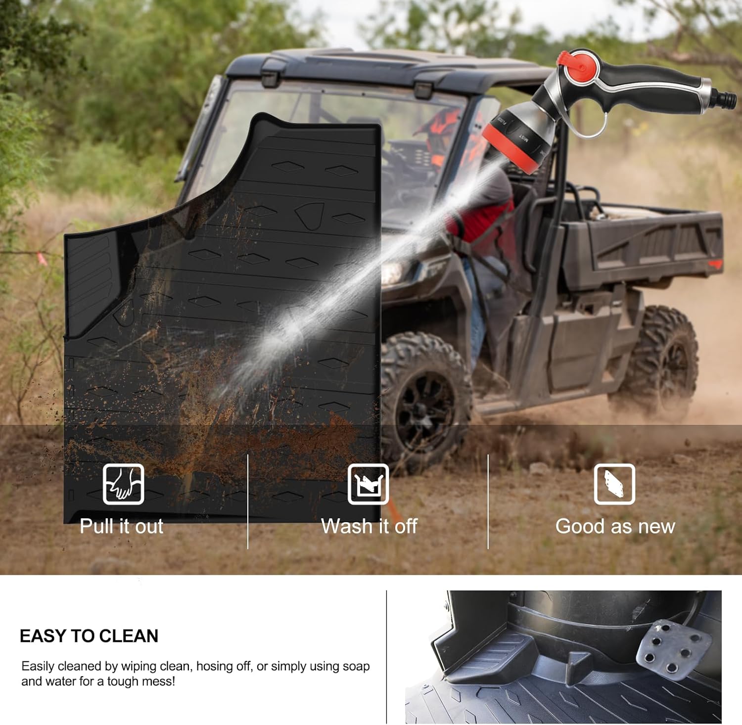 KIWI MASTER Floor Mats for 2016-2025 Can-Am Defender Max Accessories, Custom Fit All Weather UTV Mats, Heavy Duty TPE Floor Liners, Front & Rear 2 Row, Black