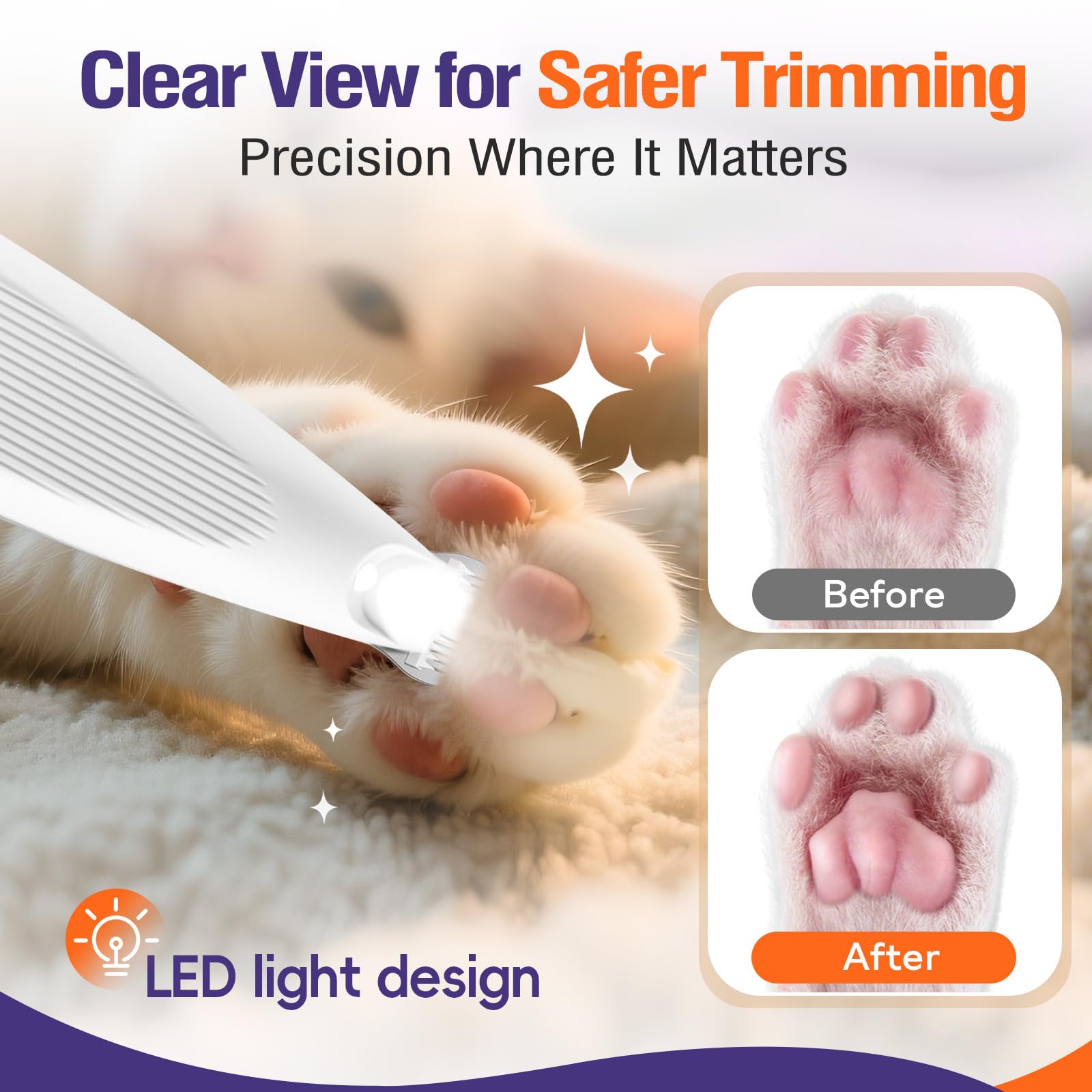 Dog Paw Trimmer with LED Light, Paw Trimmer for Dogs 0.8inch/20mm Wide Blade, Pet Hair Grooming Kit with Dog Nail Clipper - Image 2