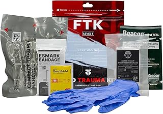 TacMed Solutions Kit de trauma de campo nível 1, (FTK), kit compacto impermeável com sangramento e controlo de feridas no peito, inclui ligadura compacta para trauma e ligadura Esmark