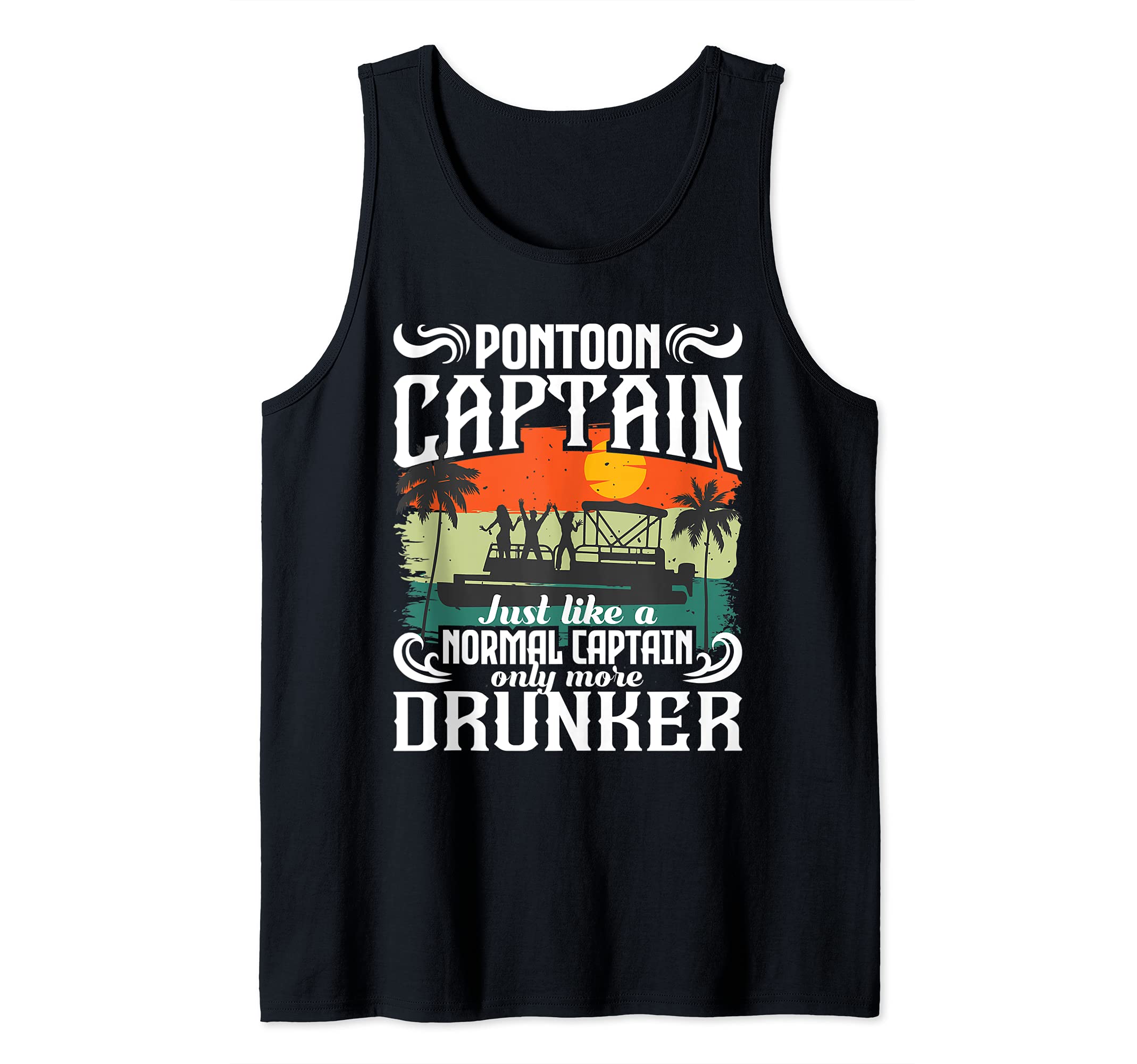 Pontoon Captain - Funny Pontoon Boat Pontooning Party Boat Tank Top, Black, S