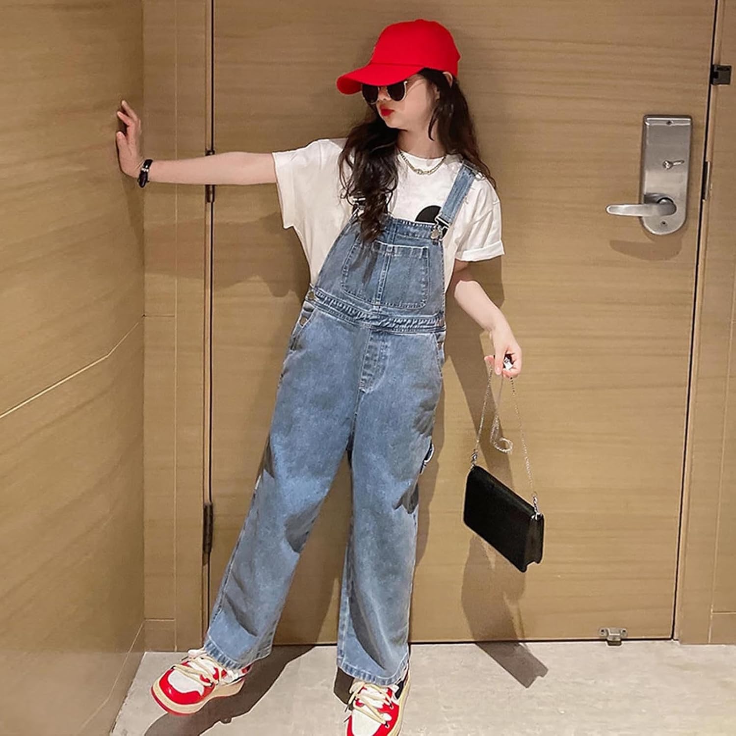 Girls Jumpsuit Cute Denim Playsuit for Girls Adjustable Strap Wide Leg Baggy Jeans with Pockets Stylish and