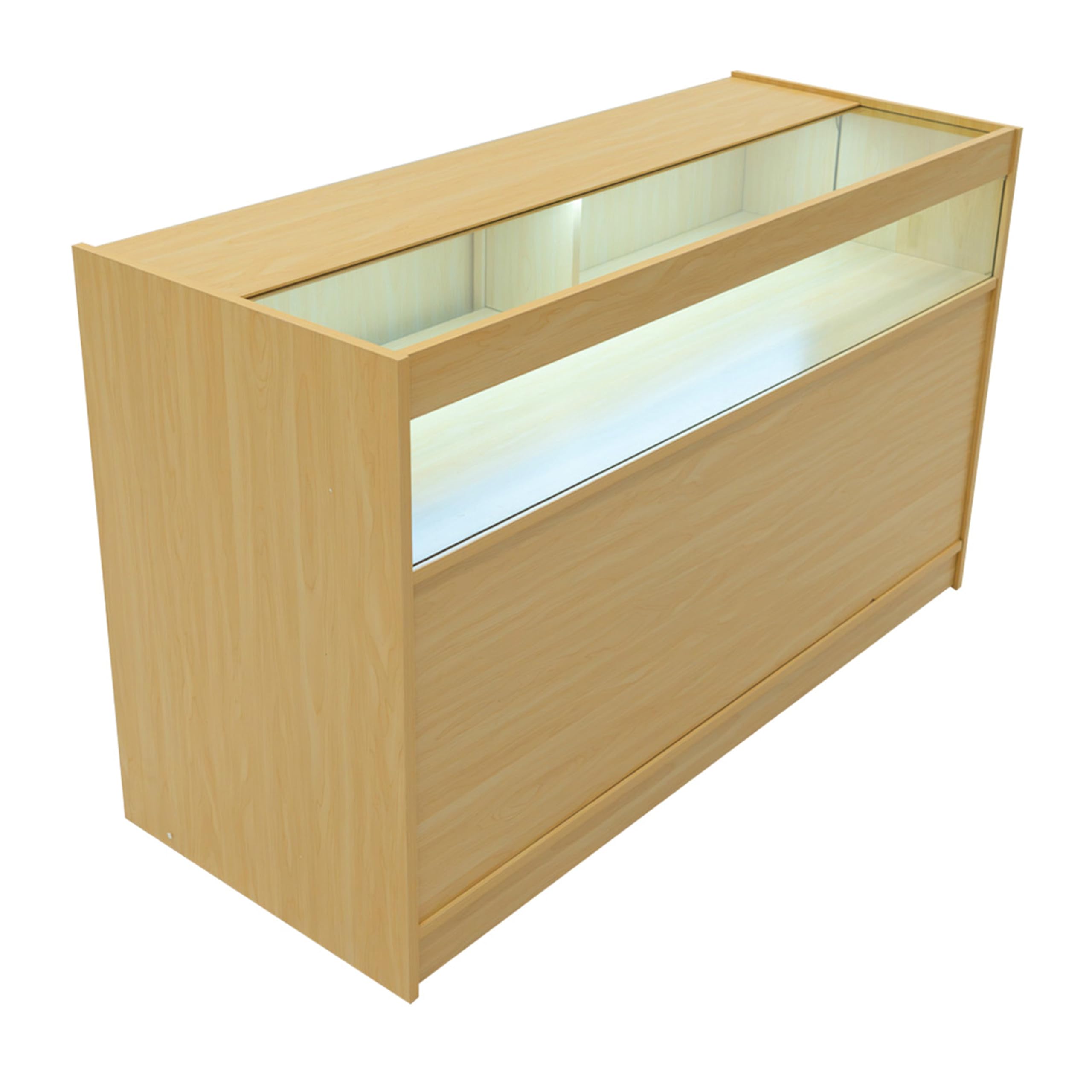 MonsterShop Maple Shop Counter Led Light B 1500mm Lockable Sliding Doors 2 Keys Retail Storage Unit Display Showcase Cabinet Reception Desk from B&Q