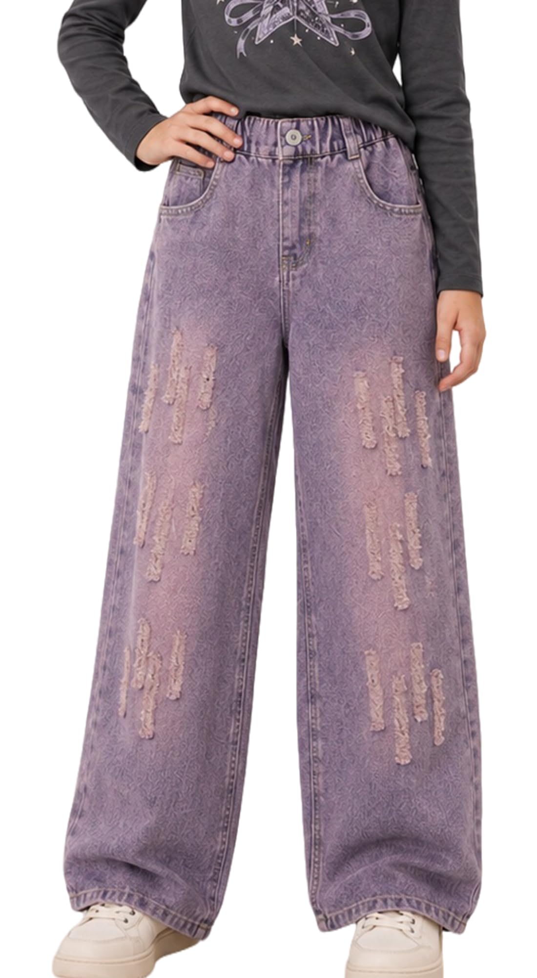 Mädchen Baggy Jeans Weite Beine Y2k Kinder Hip Hop Denim Hose 5-13 Jahre