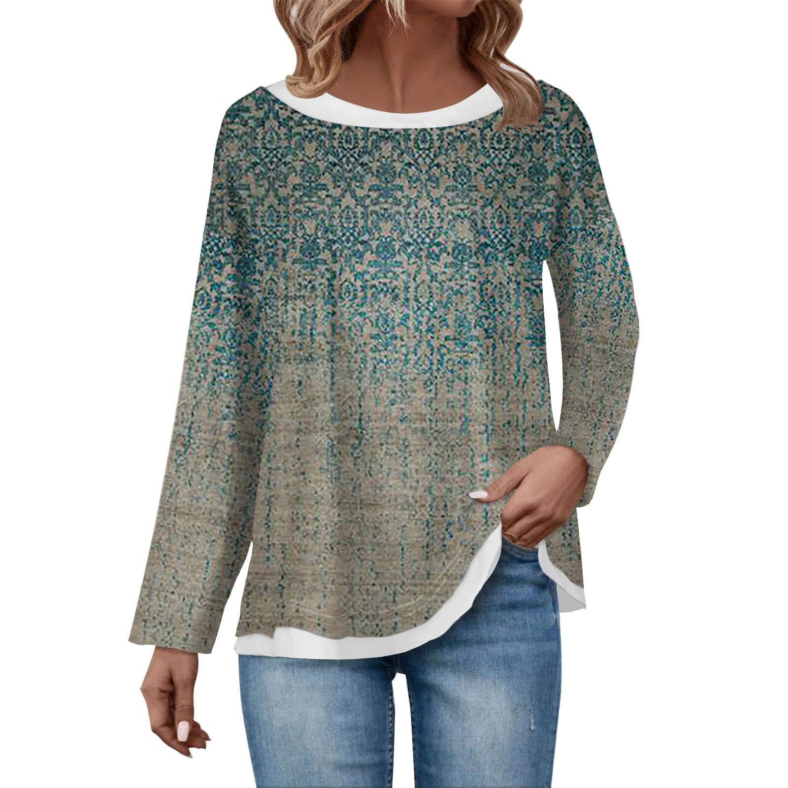 ZEKPEGAN Crew Neck Sweatshirts Women Fall Long Sleeve Pullover Fashion Floral Sweatshirts Casual Lightweight Pullover