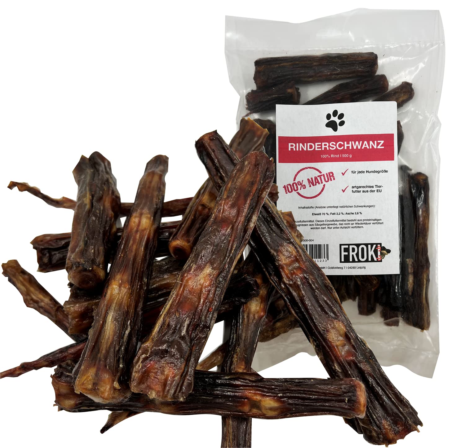 FROKI Premium Rinderschwanz für große & kleine Hunde 500g | 100% Rind | 100% Natürlich | Futter-Snack | Hunde-Leckerlis | Natur-Kausnack | Zahnpflege | ohne Zusatzstoffe