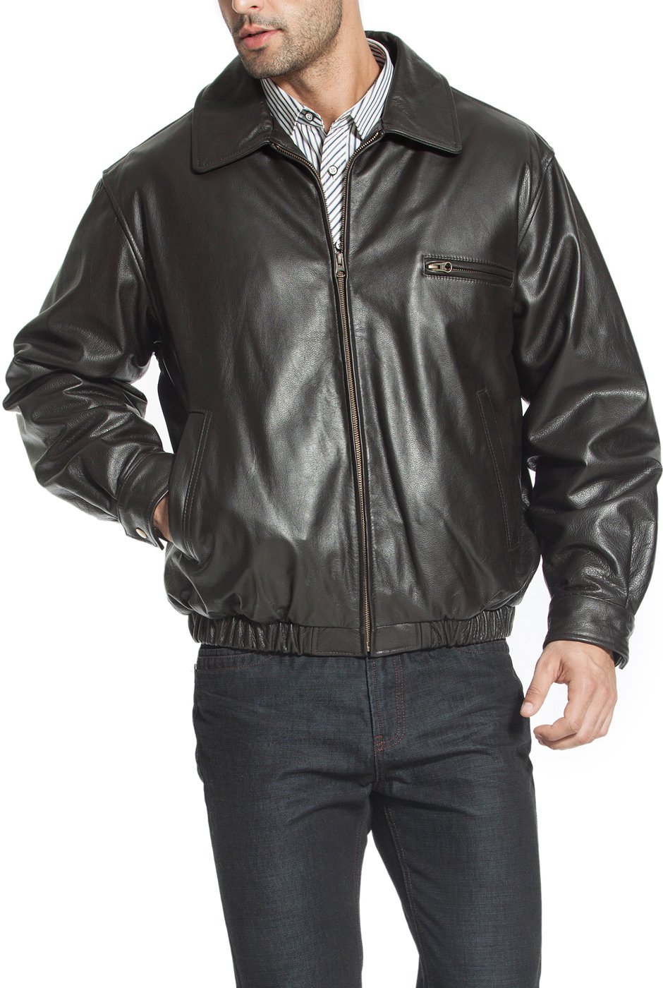 Men's Aaron Classic Cowhide Leather Bomber Jacket (Regular and Big & Tall)