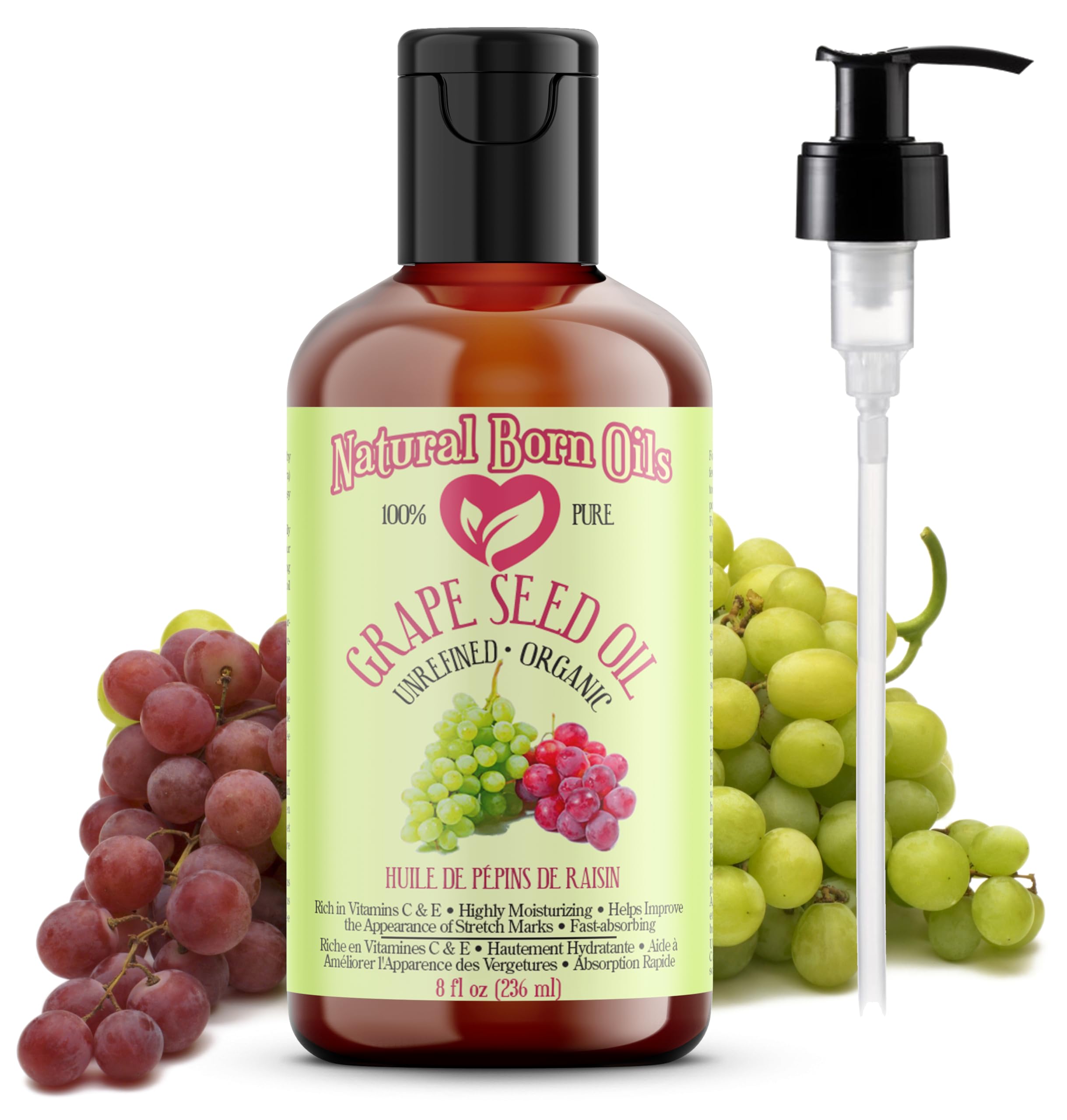 Grape Seed Oil, 236ml, Organic, Cold-Pressed, Antioxidant-Rich