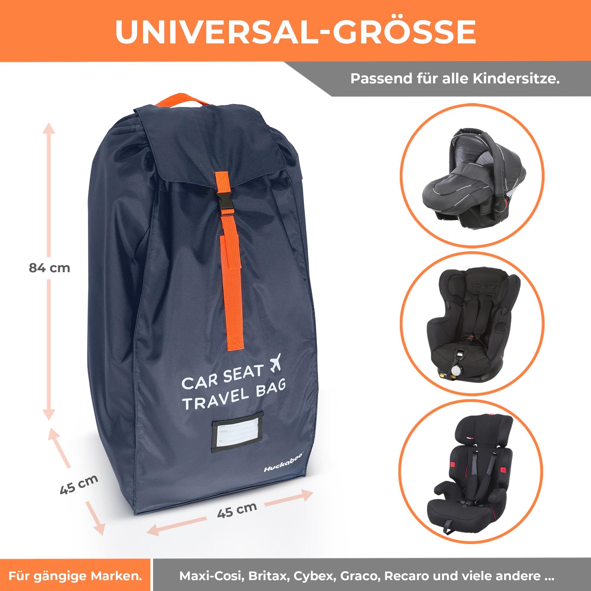 Huckaboo Kindersitz-Transporttasche für Flugzeug – Robuste Tasche für Kindersitz & Babyschale, strapazierfähiges Nylon, Dunkelblau