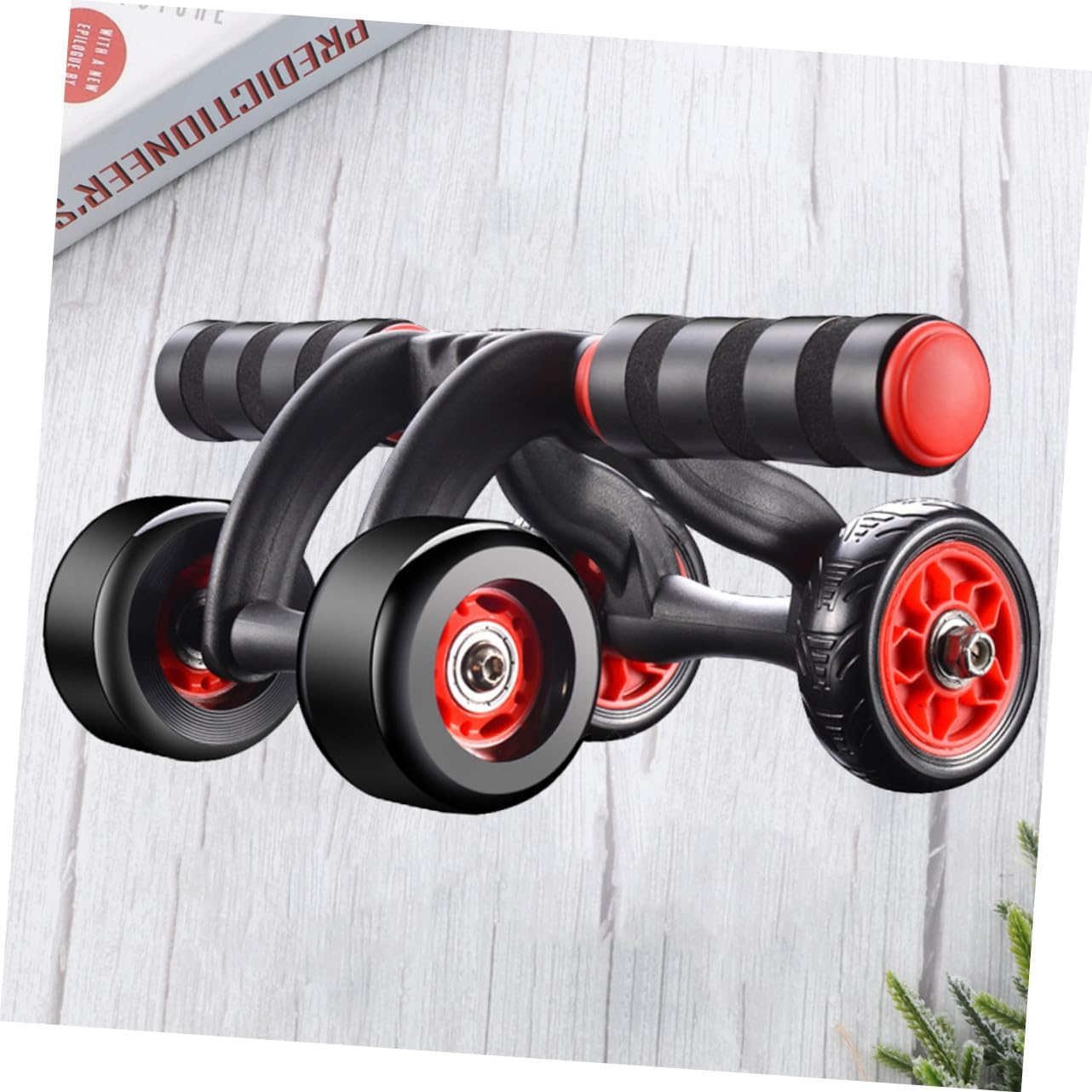 Luxshiny Automatic Rebound Abdominal Muscle Roller Fitness Device with Non-slip Handles and Knee Mat for Core Strength Training Home Workouts Black