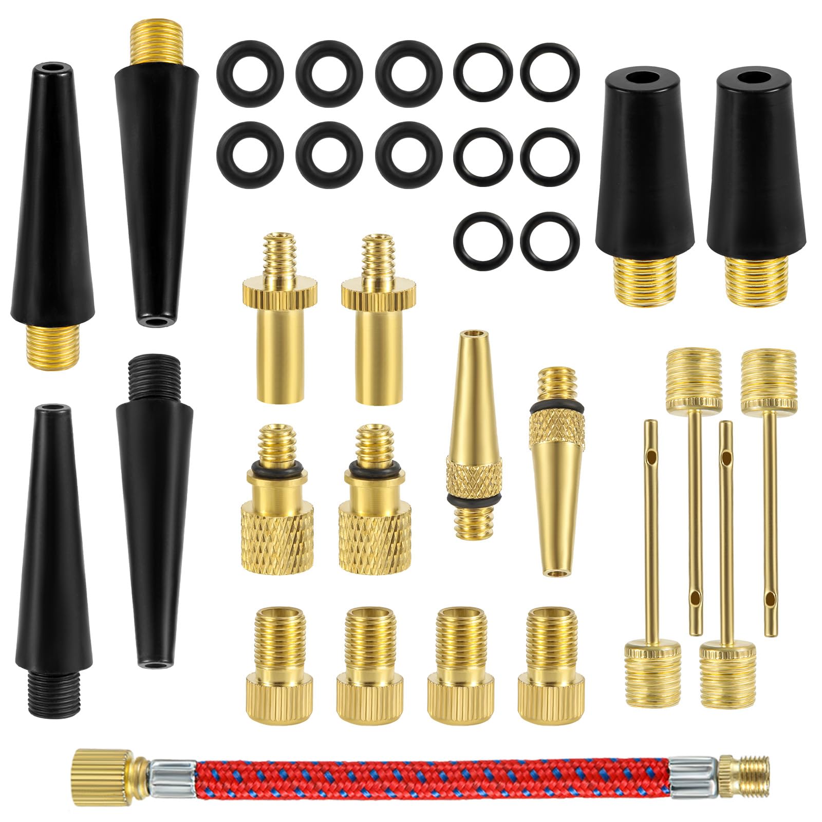 33pcs Bicycle Valve Adapter Set, Brass Bike Valve Adapter Bike Tire Inflator Air Pump Needles Adapter Tool Kit for Bikes Sports Balls Balloons Inflatable Device for Presta Schrader-picture-13