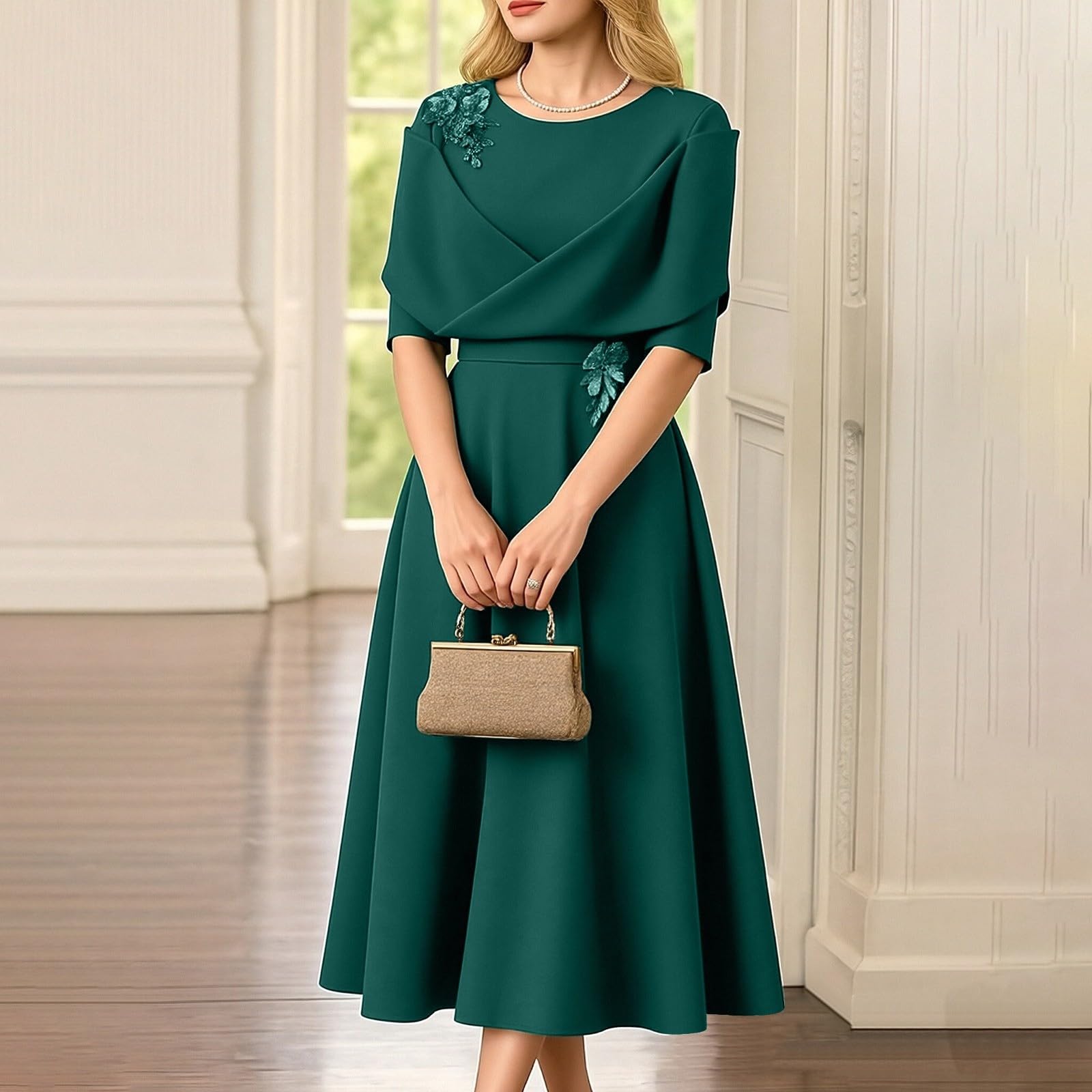Elegancka Dopasowana Sukienka Krótkim Rękawem – Midi Dla Panny Młodej/pana Młodego: