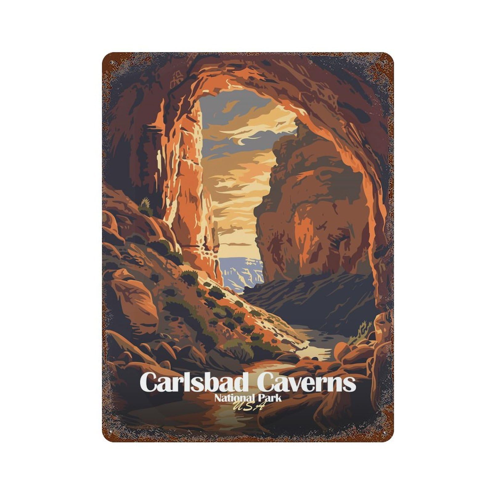 Decorative Tin Sign Carlsbad Caverns National Park 15.7"x11.8", Vintage Wall Decor for Pub, Kitchen And Man Cave Decor