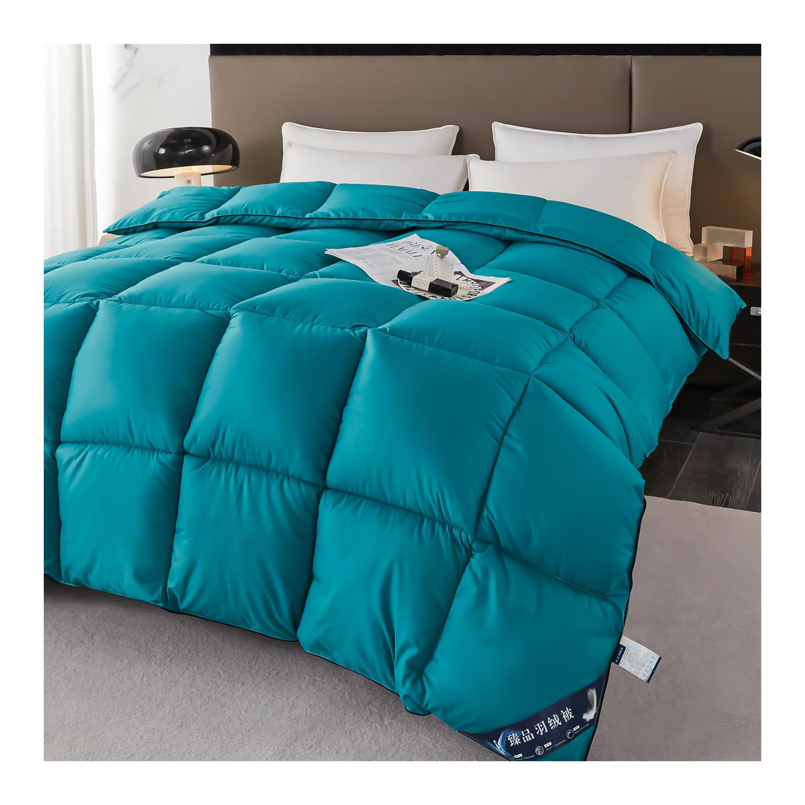 Edredón Nórdico, Edredón de Plumas y Plumón, Invierno Colcha Nordico Cama 150/180/200 Relleno Nórdico de Plumas y Plumón Súper Suave y Esponjoso (Verde Oscuro,150x200cm(3kg))