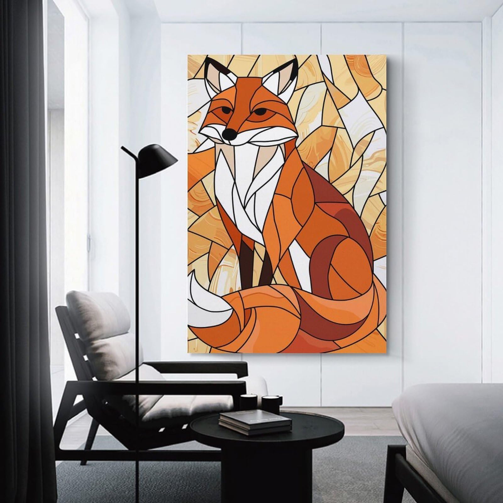 Junmoney Stained Glass Fox Portrait Hanging Wall Art, 16x24inch(40x60cm), for Bedroom, Guest Room Or Reading Nook, Home Artwork with A Soft Interior Feel