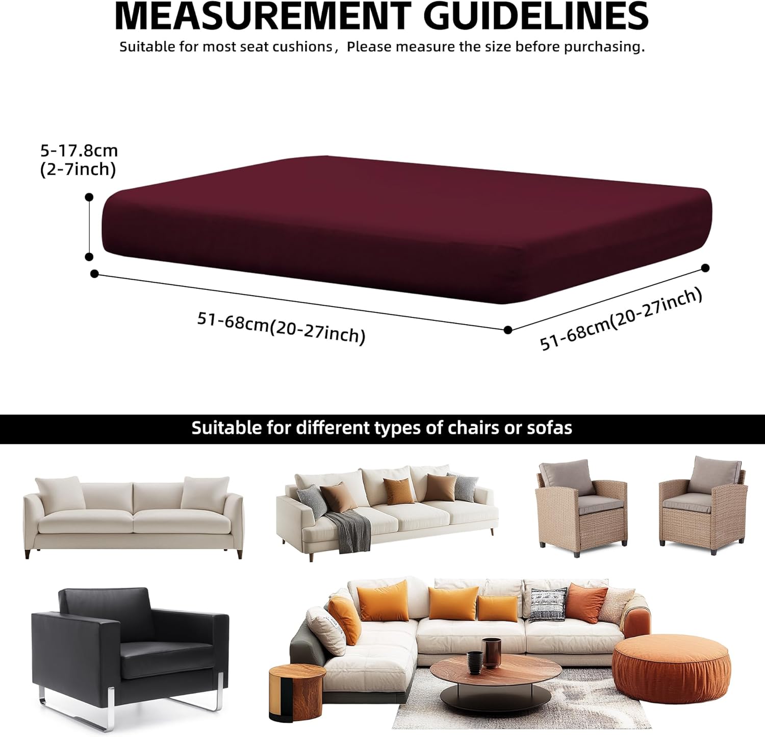 8Pcs Outdoor Cushion Covers Patio Cushion Covers Cushion Covers for Outdoor Furniture Stretch Patio Cushion Covers Replacement Couch Slipcovers Waterproof (Cover Only) (Wine Red)