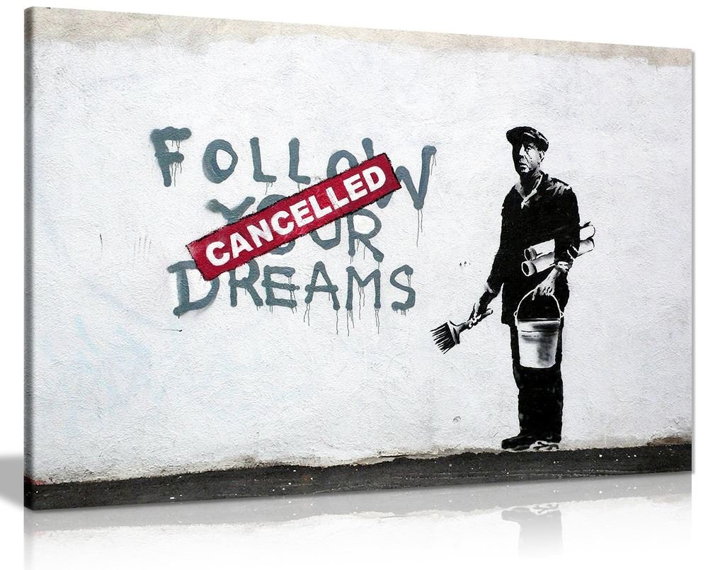 Panther Print Banksy Follow Your Dreams Graffiti Canvas Wall Art Picture Print (36X24)