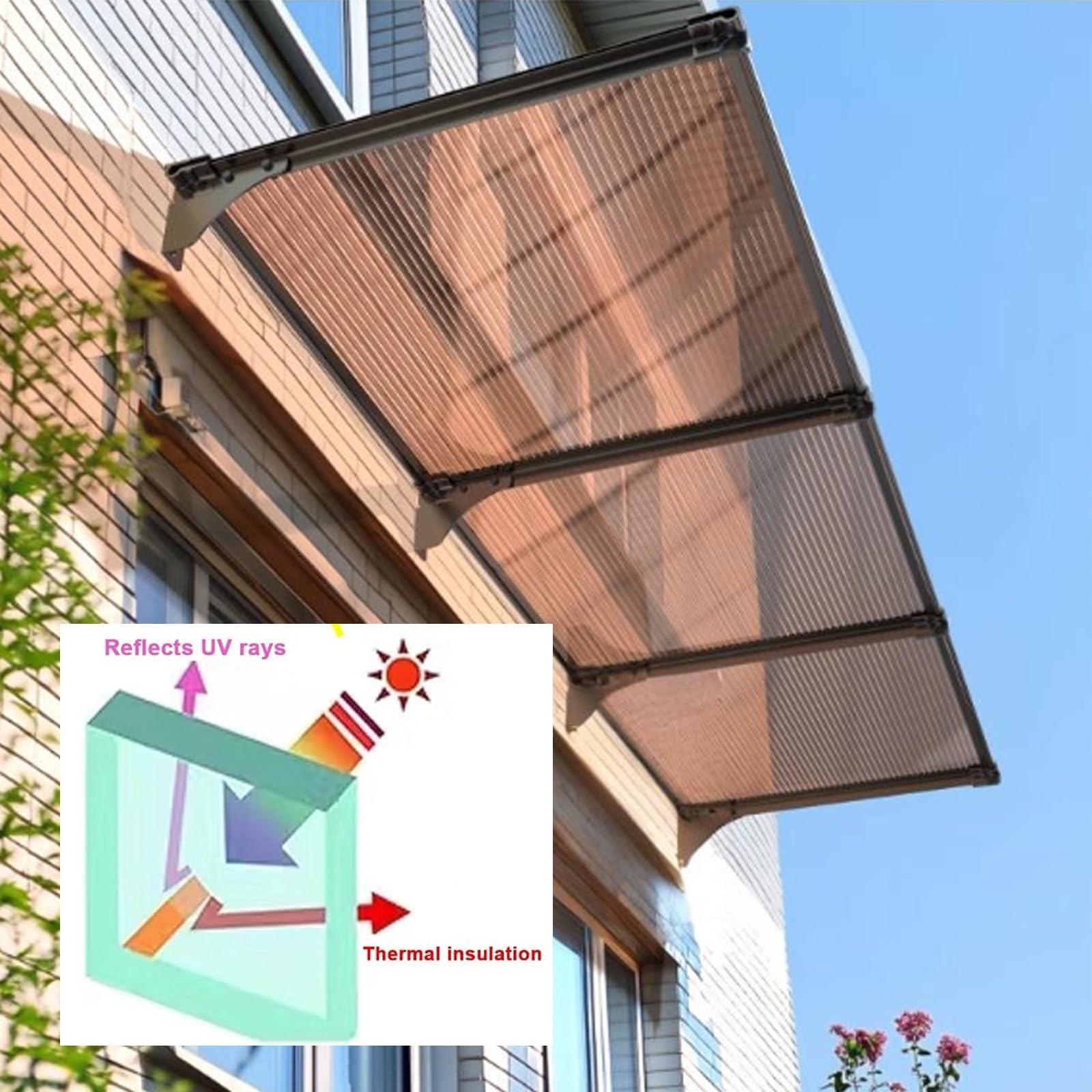 Zakrzywiony baldachim wejściowy, aluminiowa i poliwęglanowa markiza, ulepszona prosta konstrukcja twarzy, odporna na warunki atmosferyczne osłona drzwi, 150 x 130 cm, stylowe schronienie zewnętrzne