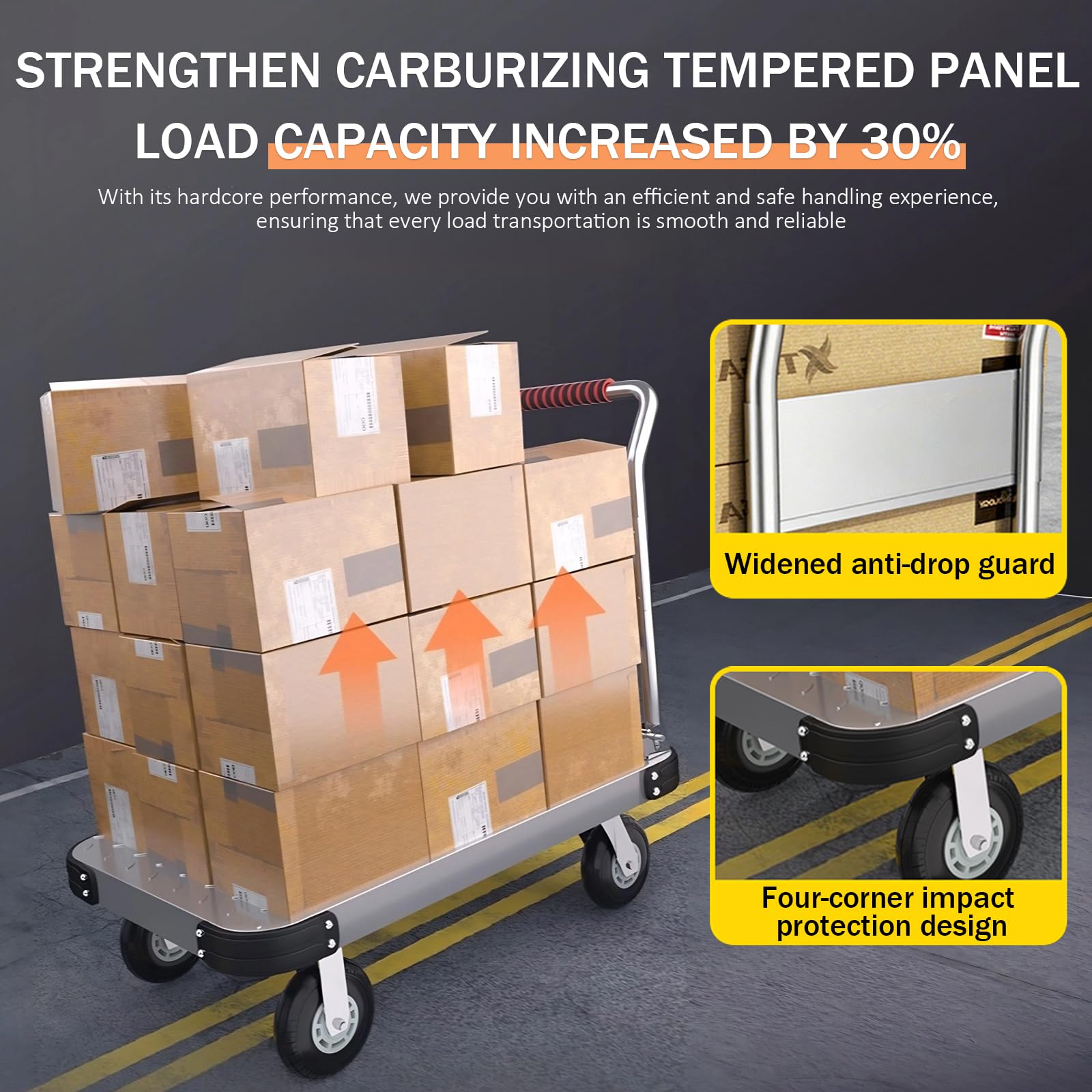 500kg Carro de Plataforma Transporte Plegable con Ruedas | Carretilla Acero, Banda de Goma Anticolisión, Antideslizante, para Almacenes Talleres, Mudanzas, Hogar, Oficina, 90 x 60 cm
