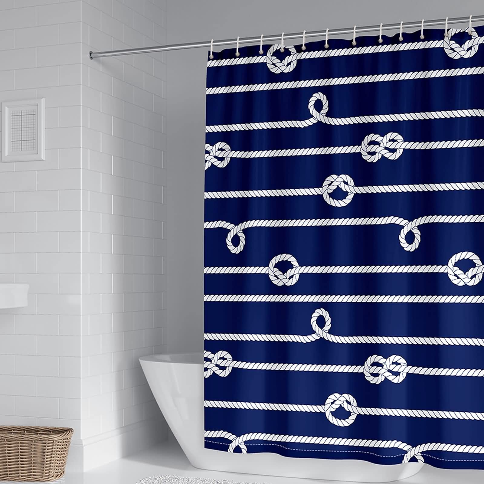 Rideau de douche 165x200 polyester anti moisissure bleu marine et blanc