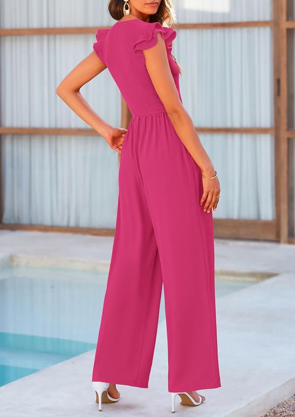 PRETTYGARDEN Summer Jumpsuits for Women Dressy 2026 Fashion Ruffle Cap Sleeve Romper Crew Neck Rib Knit One Piece Outfits (Rose Red,XX-Large) by PRETTYGARDEN - Used condition - Image 2