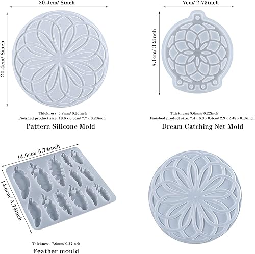 Miniatura 4 de Woohome Moldes de silicona para atrapasueños para resina epoxi moldes de resina para atrapasueños kit de llavero colgante de plumas para colgar en