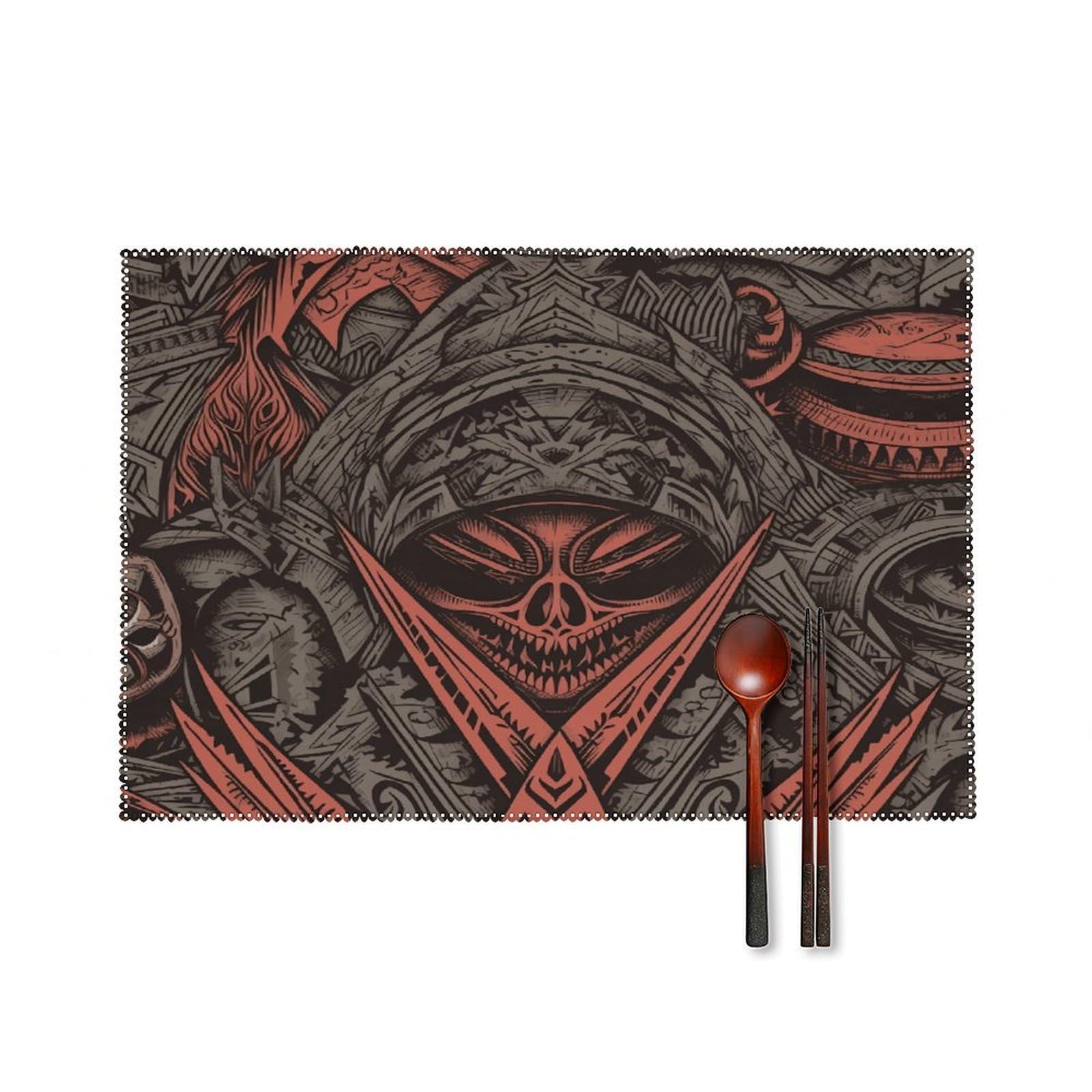 Btcowzrv Style Horror Pictures Canvas Placemats Set Of 6, Wipeable Washable Place Mats For Indoor & Outdoor, Table Mat Decor For Kitchen Dining Party