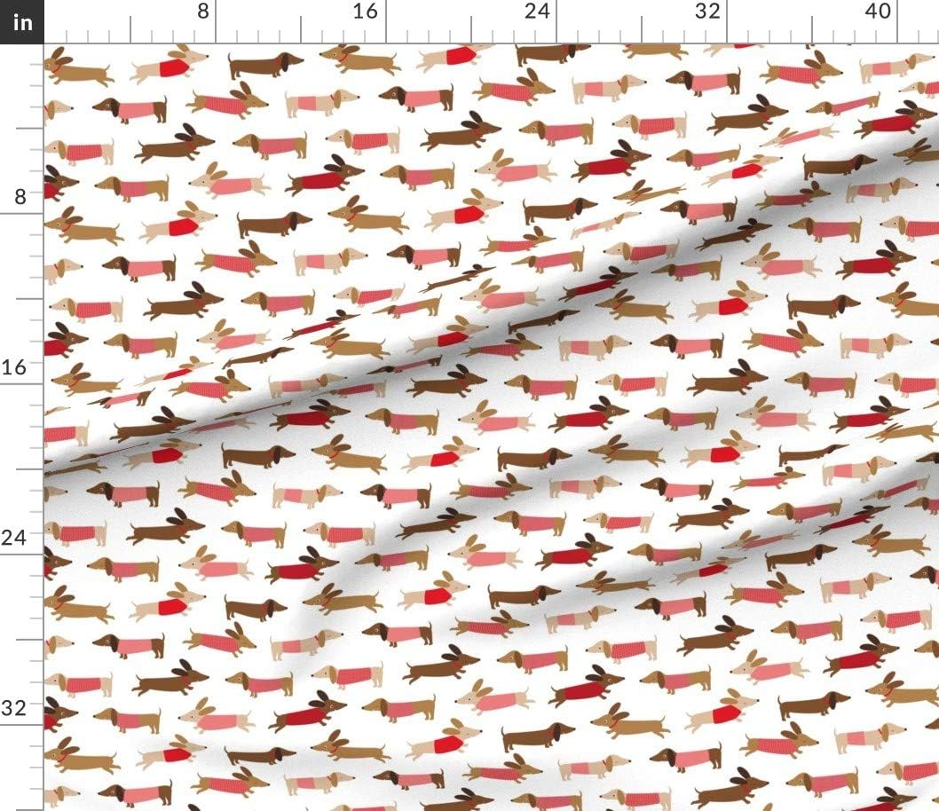 Spoonflower Fabric - Dachshund Red Dogs Happy Animal Pet Pets Printed on Petal Signature Cotton Fabric by The Yard - Sewing Quilting Apparel Crafts Decor