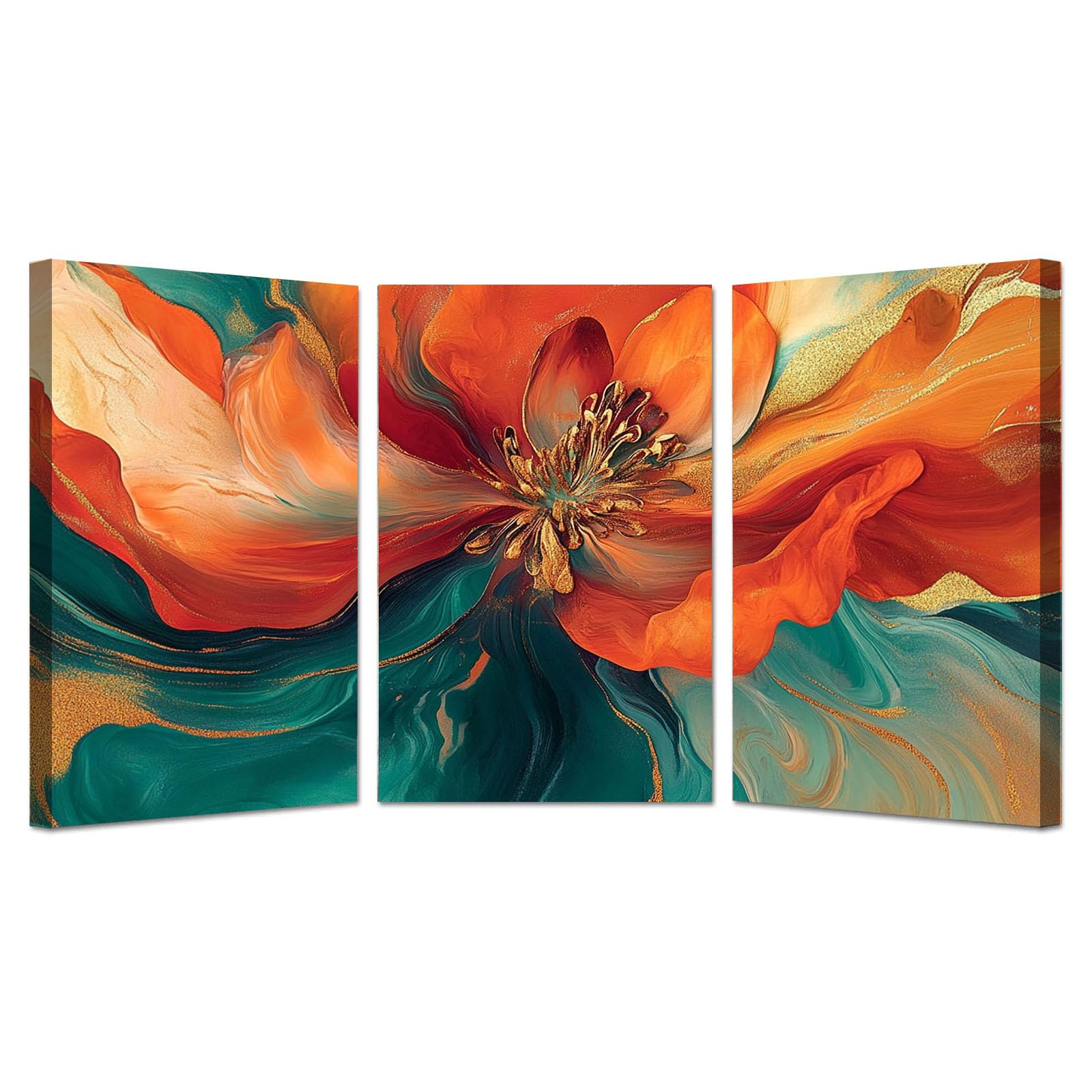 TODOAA Set of 3 Abstract Wall Art Home Decor Abstract Floral Artwork Vintage Botanical Prints, Rustic Farmhouse Wall Decor, Pictures for Living Room Bedroom(Orange)-60x80cmx3 Framed
