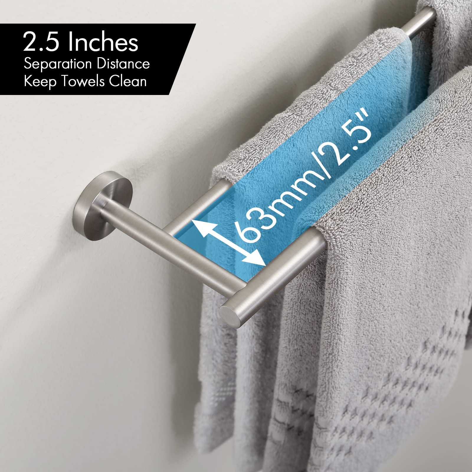 KES Porte-Serviettes Double Porte Serviette Salle de Bain Acier Inoxydable SUS 304 Barre Porte Torchon Mural 60CM Brossé, A2001S60-2