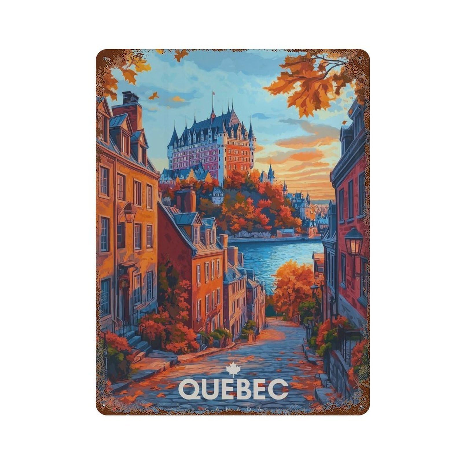 xiaoxiaoshen Quebec Travel Chateau Frontenac Canada Wall Decor Art Metal Tin Poster Modern Home Decor Art Home Bar Shop Decorations Vintage Sign 40x30cm