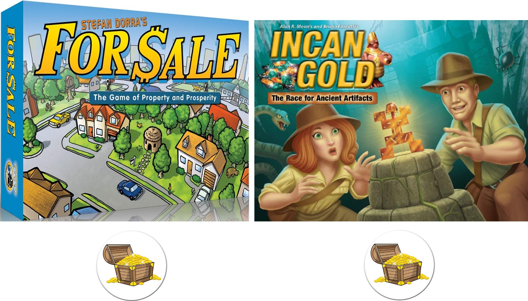 AMAfor Sale and Incan Gold 2018 Edition Game Bundle Plus 2 Treasure Chest Buttons