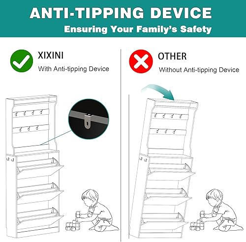 Miniatura 21 de Armario de almacenamiento de zapatos para entrada con 3 cajones abatibles, almacenamiento oculto de madera resistente, organizador de zapatos